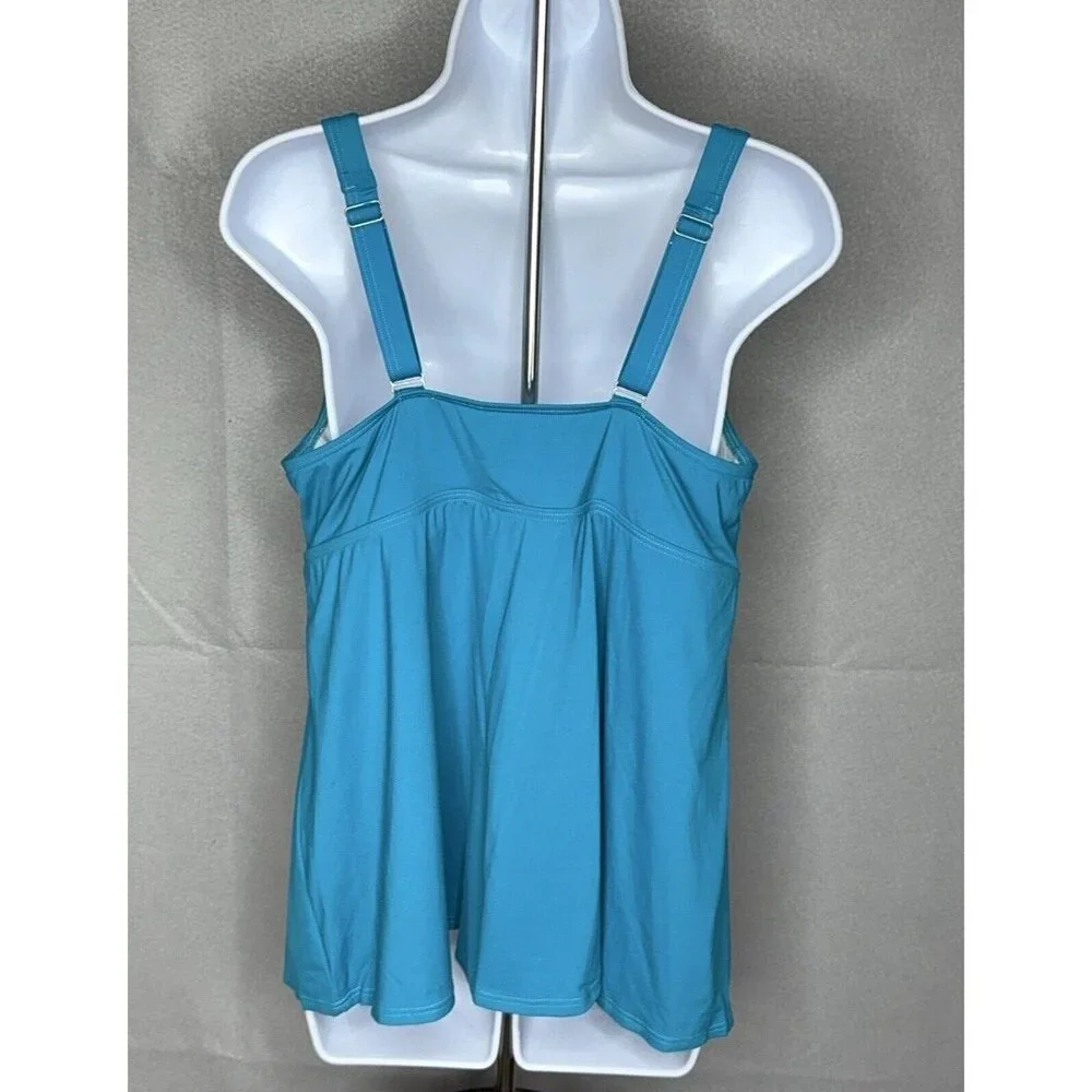 Tankini Swim Top Turquoise V Neck Wrap Soft Cup Bra Lands End Plus Size 18W - Picture 3 of 11